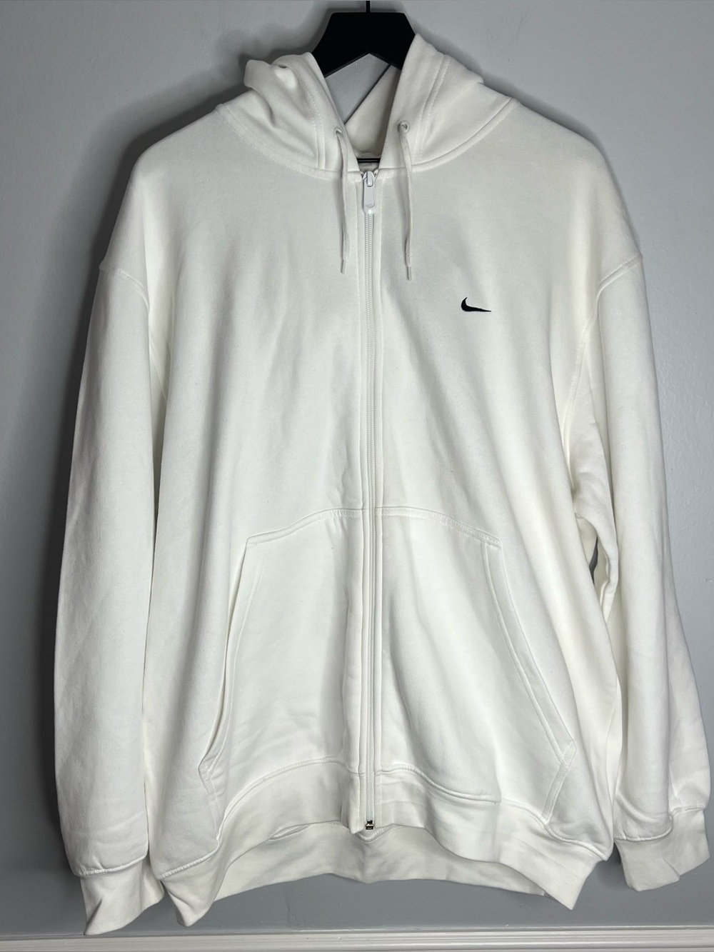 Vintage Y2K Nike Full Zip Hoodie Mens Large White Navy Swoosh NWT